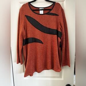 Zoe Plus Size Orange Black Textured Knit Asymmetrical Tunic Top XL